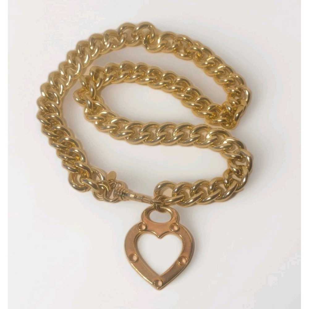 Vintage Express Goldtone Chunky Heavy Chain Belt Or Necklace With Heart 37" M/ L